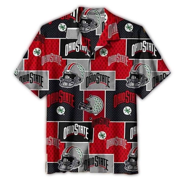 Ohio State Buckeyes Logo and Helmet Pattern Hawaiian Shirt 1