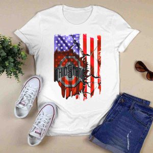 Ohio State Buckeyes Logo With Torn American Flag Background T Shirt