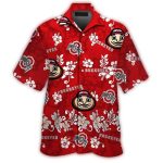 Ohio State Buckeyes Mascot And Floral Leafs Hawaiian Shirt