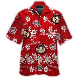Ohio State Buckeyes Mascot And Floral Leafs Hawaiian Shirt