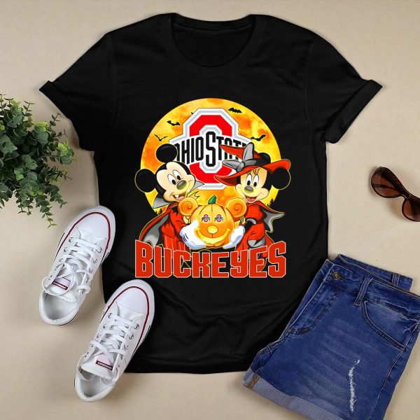 Ohio State Buckeyes Mickey Mouse Minnie Mouse Halloween Pumpkin T Shirt Black 1