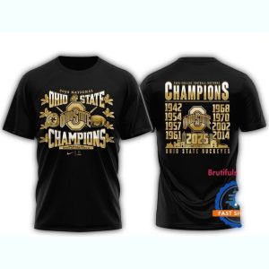 Ohio State Buckeyes National Champions Golden All-Over Print T Shirt