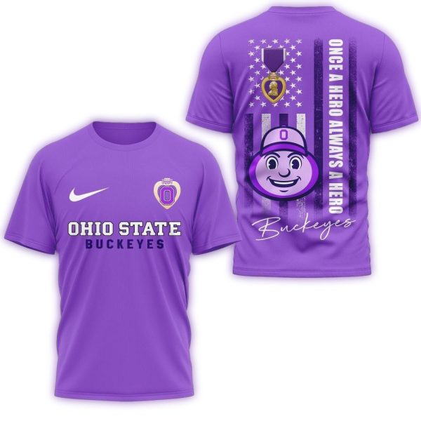 Ohio State Buckeyes NCAA National Purple Heart Day Unisex 3D Shirt 1