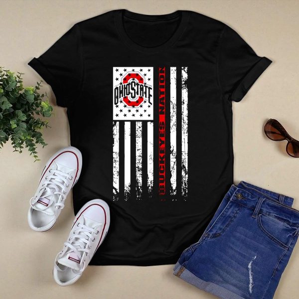 Ohio State Buckeyes Nation Flag T Shirt Black 1