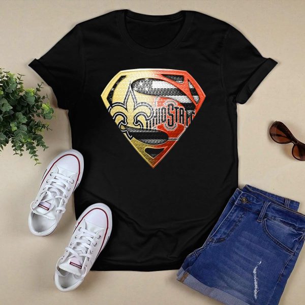Ohio State Buckeyes New Orleans Saints Superman Logo Fusion T Shirt Black 1
