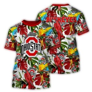 Ohio State Buckeyes Parrot Floral Art All-Over Print T Shirt