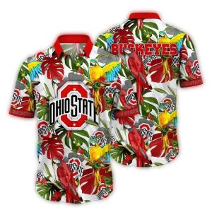 Ohio State Buckeyes Parrot Floral Art Hawaiian Shirt