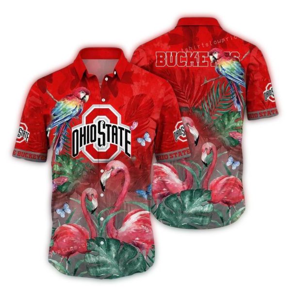 Ohio-State-Buckeyes-Parrot-and-Flamingo-Art-Hawaiian-Shirt-1 Ohio State Buckeyes Parrot and Flamingo Art Hawaiian Shirt 1