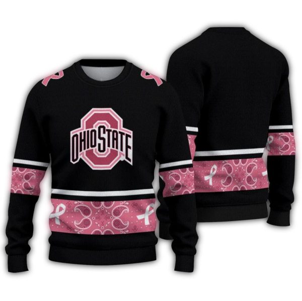 Ohio State Buckeyes Pink Ribbon Black Pink Ugly Sweater 1