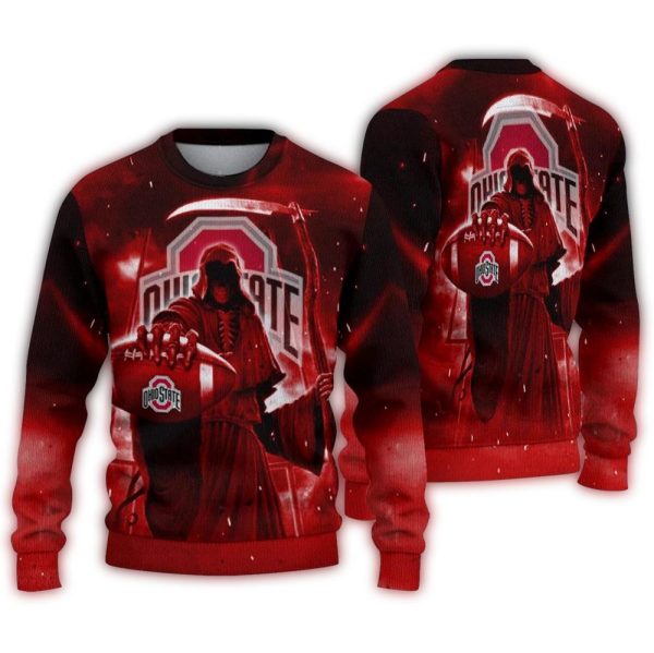 Ohio State Buckeyes Reaper Scythe Scarlet Ugly Sweater 1