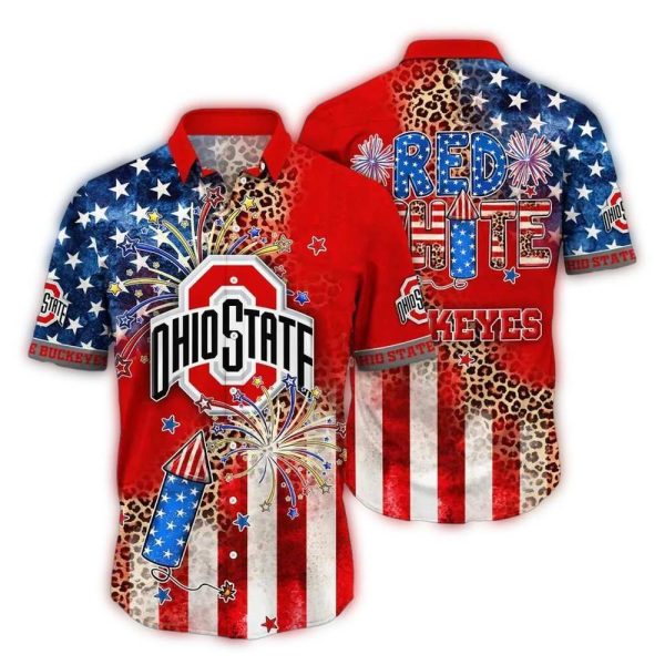 Ohio-State-Buckeyes-Red-White-For-4th-Of-July-Hawaiian-Shirt-1 Ohio State Buckeyes Red White For 4th Of July Hawaiian Shirt 1