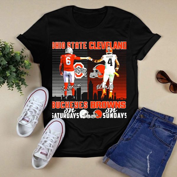 Ohio State Buckeyes Saturdays McCord Cleveland Browns Sundays Watson T Shirt Black 1