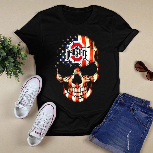 Ohio State Buckeyes Skull American Flag T Shirt Black 1