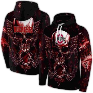 Ohio State Buckeyes Skull Artwork All-Over Print Hoodie