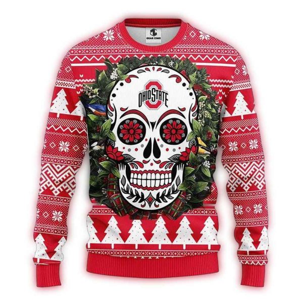Ohio State Buckeyes Skull Flower UGly Sweater 1