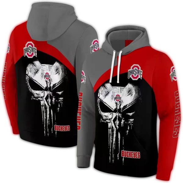 Ohio State Buckeyes Skull Punisher AOP Hoodie 1