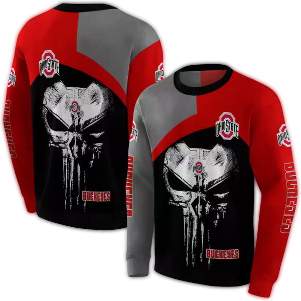 Ohio-State-Buckeyes-Skull-Punisher-AOP-Sweatshirt-1 Ohio State Buckeyes Skull Punisher AOP Sweatshirt 1
