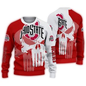 Ohio State Buckeyes Skull Punisher Split Scarlet Ugly Sweater