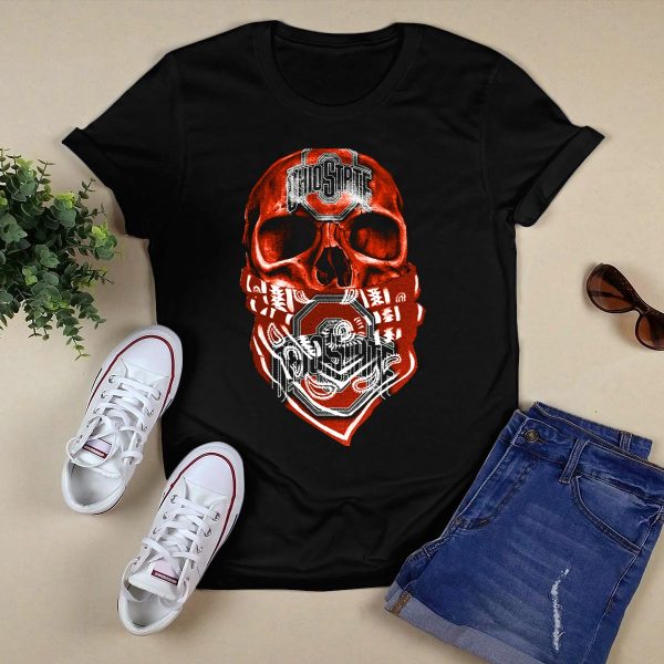 Ohio State Buckeyes Skull with Bandana T Shirt Black 1