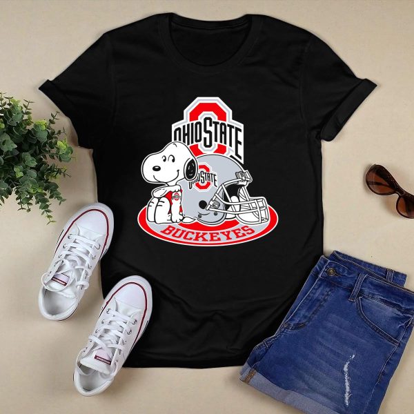 Ohio State Buckeyes Snoopy With Logo And Helmet T Shirt Black 1
