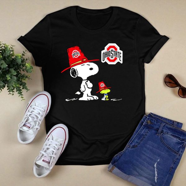 Ohio State Buckeyes Snoopy Woodstock T Shirt Black 1