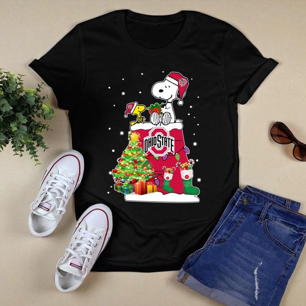 Ohio State Buckeyes Snoopy and Woodstock Christmas Shirt Black 1