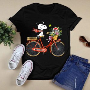 Ohio State Buckeyes Snoopy On Bicycle With Woodstock And Flowers T Shirt