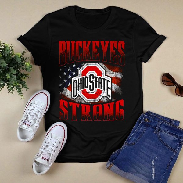 Ohio State Buckeyes Strong Usa Flag T Shirt Black 1