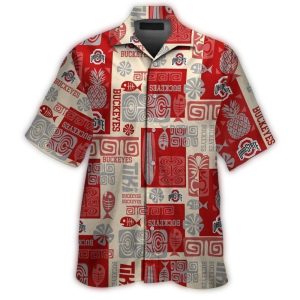 Ohio State Buckeyes Tiki Floral Pattern Hawaiian Shirt