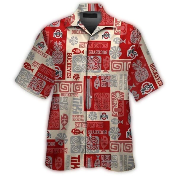 Ohio State Buckeyes Tiki Floral Pattern Hawaiian Shirt 1