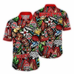 Ohio State Buckeyes Tiki Floral Summer Vacation Hawaiian Shirt