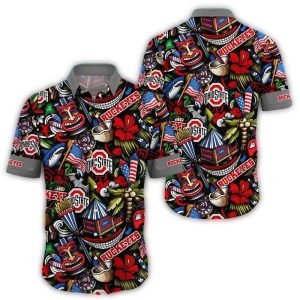 Ohio State Buckeyes Tiki Pattern Floral Hawaiian Shirt