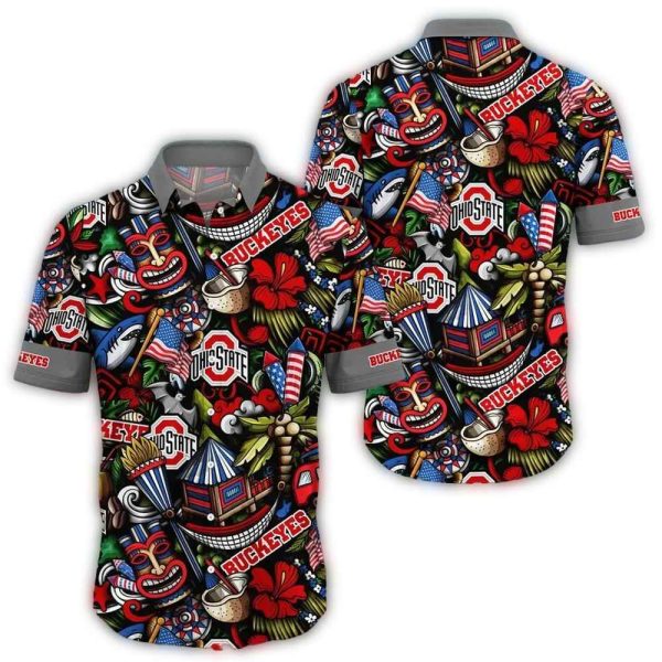 Ohio State Buckeyes Tiki Pattern Floral Hawaiian Shirt 1