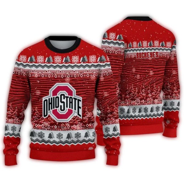 Ohio State Buckeyes Tree Pattern Scarlet Ugly Sweater 1