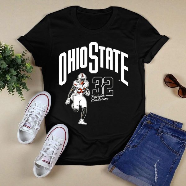 Ohio State Buckeyes Treveyon Henderson 32 Cartoon Player T Shirt Black 1