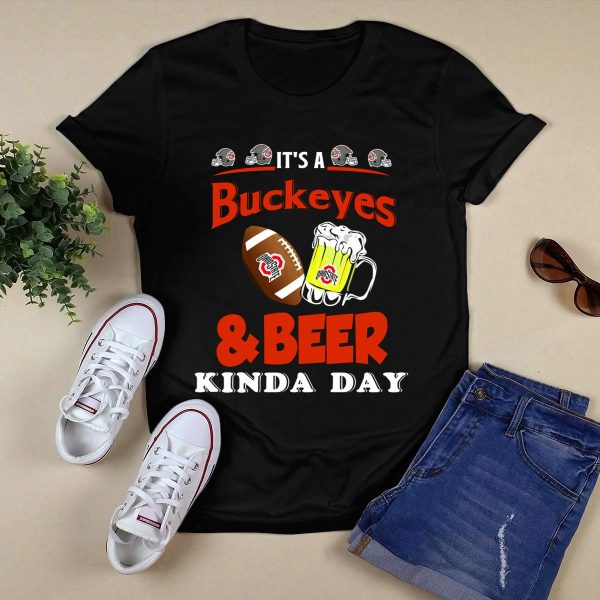 Ohio State Buckeyes and Beer Kinda Day Football Helmet and Mug T Shirt Black 1
