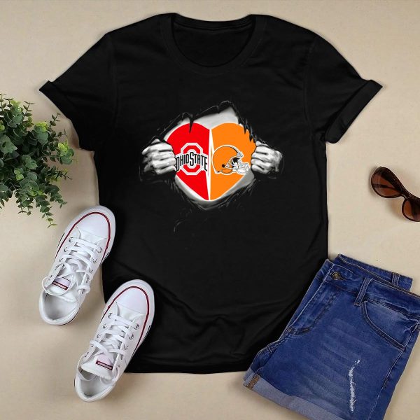Ohio State Buckeyes and Cleveland Browns Heart T Shirt Black 1