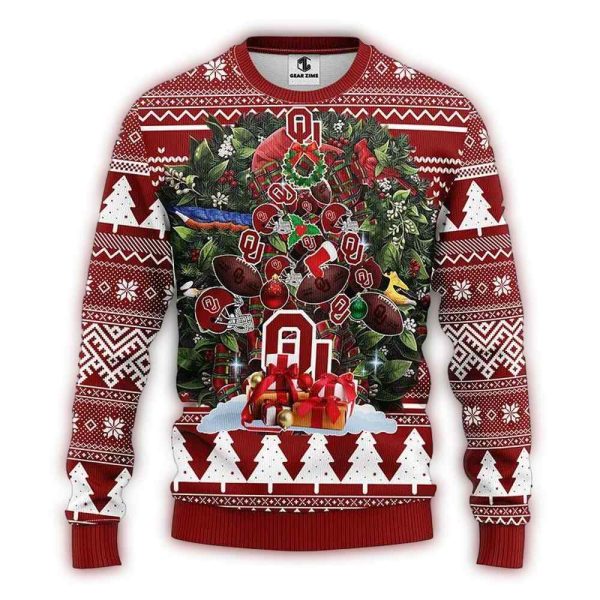 Oklahoma Sooners Ball Helmet Tree Ugly Sweater 1