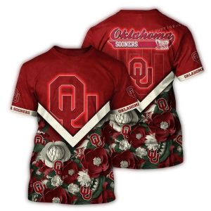 Oklahoma Sooners Big Logo And Flower All-over Print T-Shirt