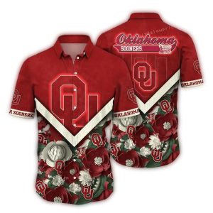 Oklahoma Sooners Big Logo And Flower Hawaiian Shirt