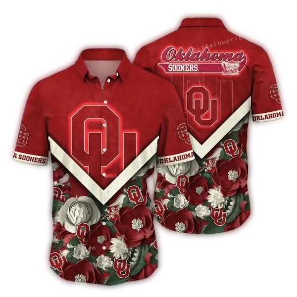 Oklahoma Sooners Big Logo and Flower Hawaiian Shirt 1
