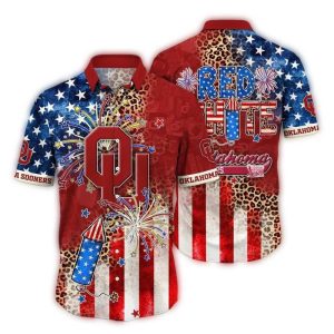 Oklahoma Sooners Flag Us Red White Workfire 4Th Of July Hawaiian Shirt