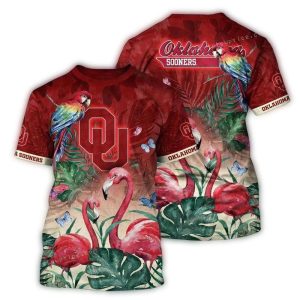 Oklahoma Sooners Flamingo And Parrot Art Op T Shirt
