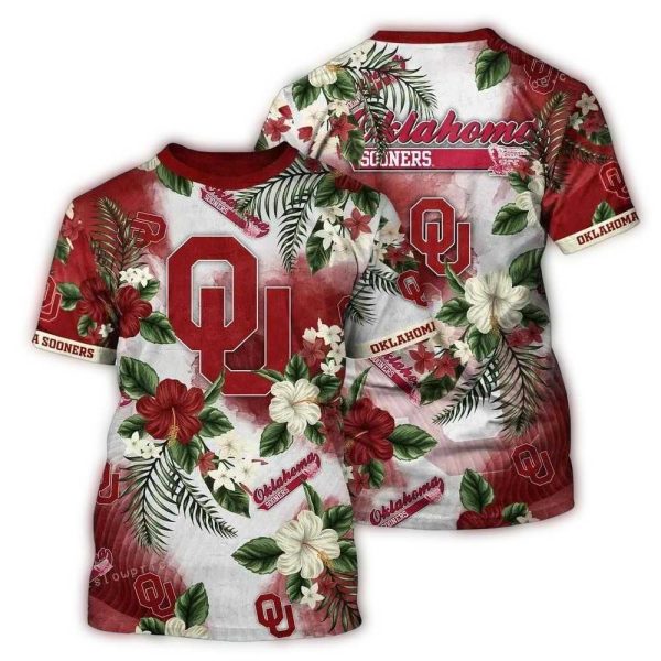Oklahoma Sooners Floral Flower Pattern AOP T Shirt 1