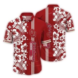 Oklahoma Sooners Floral Flower Stripe White Hawaiian Shirt