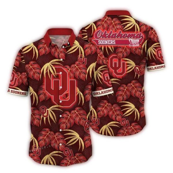 Oklahoma Sooners Floral Leafs Pattern Tropical Hawaiian Shirt 1