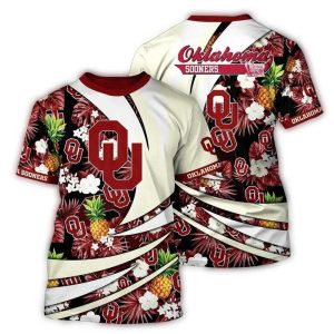 Oklahoma Sooners Floral Leafs Pineapple Tropical All-over Print T-Shirt