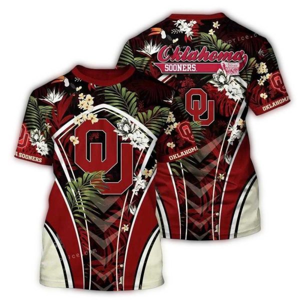 Oklahoma Sooners Floral Leafs Uniform AOP T Shirt 1