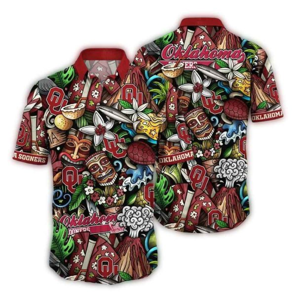 Oklahoma Sooners Floral Tiki Pattern Tropical Hawaiian Shirt 1