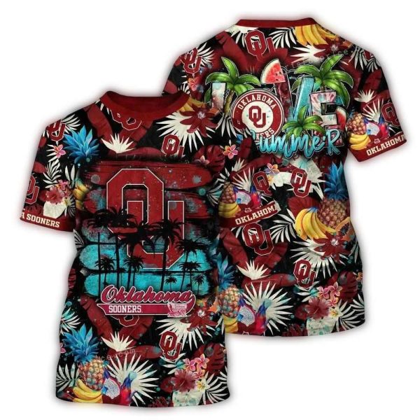 Oklahoma Sooners Floral and Fruit Pattern Tropical AOP T Shirt 1
